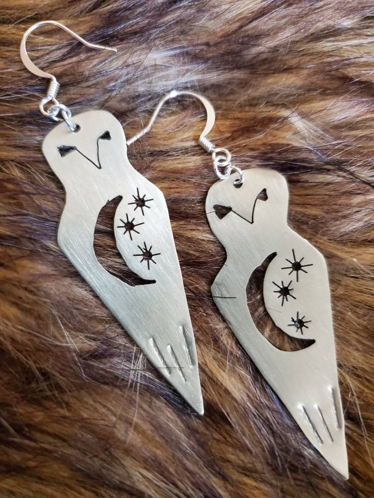 Owl, moon and stars earrings