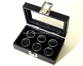 1 Black 6 Jar Box Wood Tray Display Gems Body Jewelry Gold Nugget
