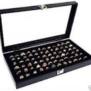 Clearance 2nds Glass Top Lid Black 72 Ring Display Box Case