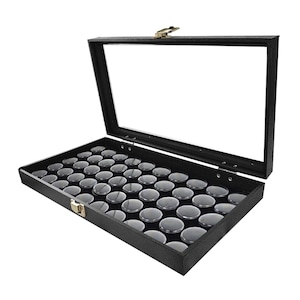 50 State Quarters Display Case Glass Top Lid Black 50 Jar Case