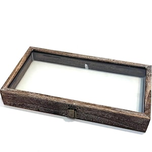 Clearance Lots 2nds Weathered Look Rustic Dark Oak Stained Wood Glass Top Lid White Pad Display Case Pins, Medals, Militaria Knives Jewelry