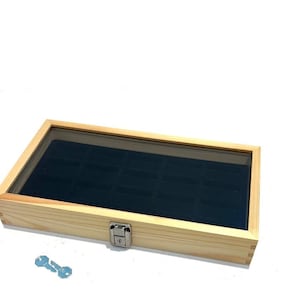 Clearance Key Lock Jewelry Pin Earrings Rings Natural Wood Glass Top Lid 20 Space Display Case