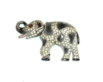 signed Coro elephant bobblehead pin/brooch gold-tone w/ rhinestones