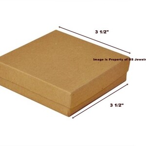May include: A brown cardboard box with a lid, measuring 3 1/2 inches by 3 1/2 inches by 1 inch.