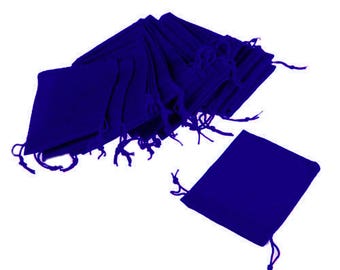 10 pack 3" x 4" Royal Blue Velveteen Drawstring Gift Pouches Bags