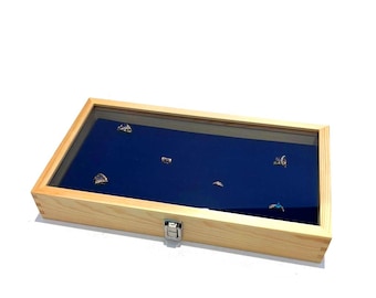 Clearance Lots 2nds Natural Wood Glass Top Lid 72 Ring Organizer Jewelry Display Case Choose From Several Ring Pad Colors