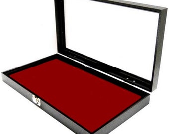 Glass Top Lid Red Pad Display Box Case Militaria Medals Pins Jewelry Knife