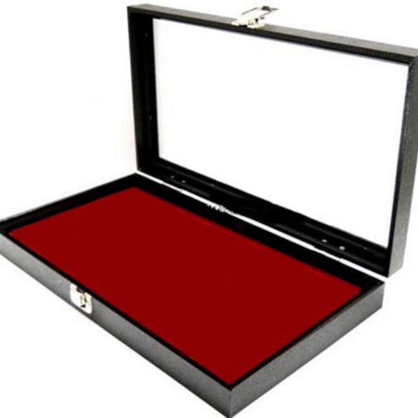 Glass Top Lid Red Pad Display Box Case Militaria Medals Pins Jewelry Knife