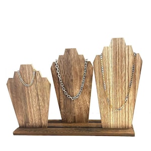 3 Stand Oak Stain Wooden Necklace Chain Jewelry Display Necklace Holder Necklace Organizer Stand