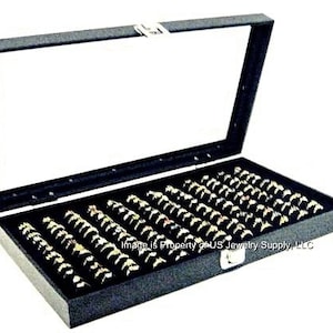 Key Lock Locking Glass Top 144 Ring Black Jewelry Sales, Display Box Storage Case