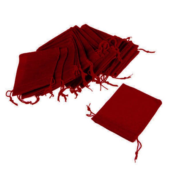 3" x 4" Dark Red Velveteen Drawstring Gift Pouches Bags 10 per Pack