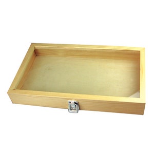 Key Lock Locking Natural Wood Glass Top Lid Utility Display Case