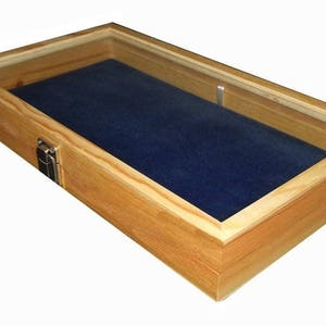 Clearance 2nds Knife Display Case Wood with Glass Top Lid and Blue Pad Display Box Case Tray Militaria Medals Pins Jewelry Knife