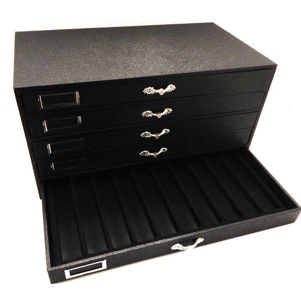 50 Slot Grained Leatherette Pocket Knife Five Drawer Hobby Storage Organizer Case Pick Liner Color