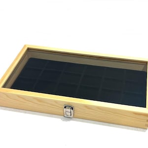 Clearance Sale 2nds Jewelry Pin Earring Ring Coins Relics Natural Wood Glass Top Lid 24 Space Display Case Pick Liner Color