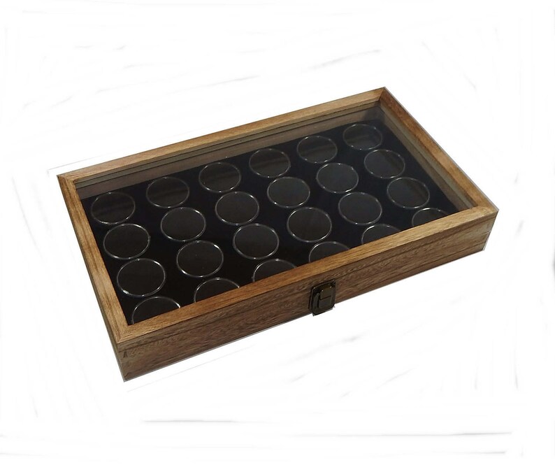 50 Black Gem Jars in Glass Top Display Case