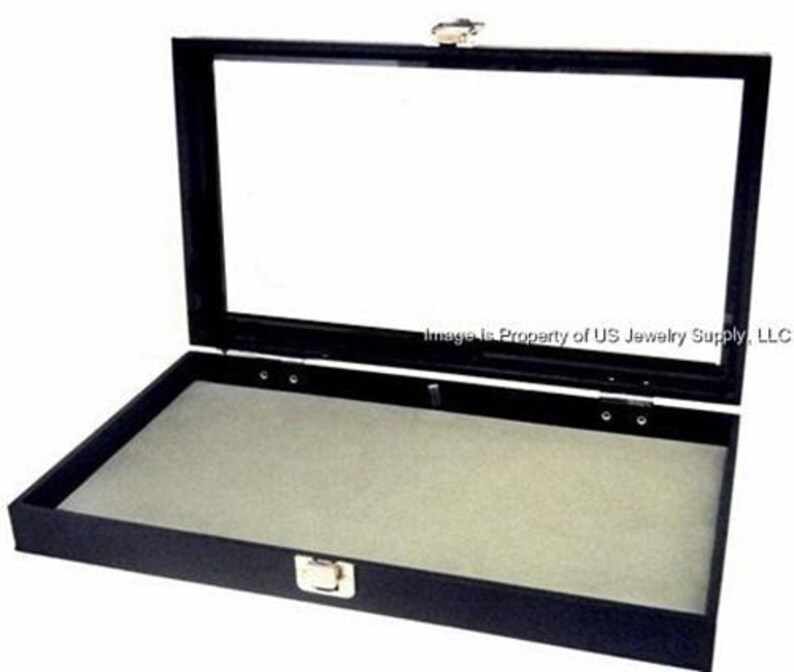 Glass Top Lid Grey Pad Display Box Case Militaria Medals Pins Jewelry ...
