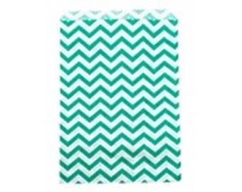 100 Teal Chevron Merchandise Retail Paper Party Favor Gift Bags 4" x 6" Tall