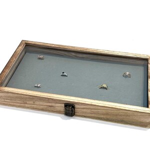 Clearance 2nds Rustic Oak Stain Wood Glass Top Lid Grey 72 Ring Display Storage Organizer Box Case