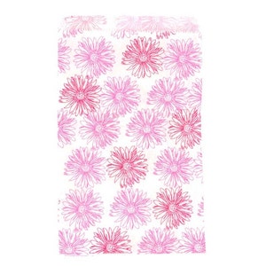 200 Pink Flower Print Merchandise Retail Paper Party Favor Jewelry Gift Bags 6&quot; x 9&quot; Tall