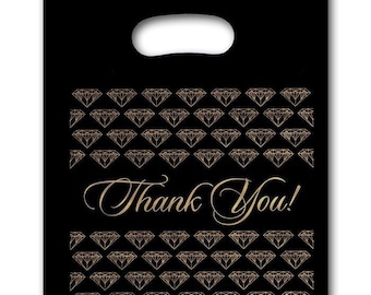 Black Thank You Merchandise Plastic Retail Bags Handle Bags Retail Sales Packaging Choose from 3 Sizes 12" x 15" ,    9" x 11"  or  7" x 9"