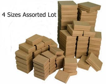 4 Sizes  100 Assorted Kraft Brown Cotton Filled Jewelry Gift Packaging Boxes Pendant Charm Bracelet Ring Earrings Necklace Boxes