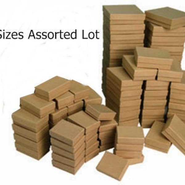 4 Sizes  100 Assorted Kraft Brown Cotton Filled Jewelry Gift Packaging Boxes Pendant Charm Bracelet Ring Earrings Necklace Boxes