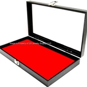 Key Lock Locking Glass Top Lid Red Pad Display Box Case Militaria Medals Pins Jewelry Knife