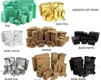 100 Assorted Size Mix Cotton Filled Jewelry Display Packaging Gift 2 Piece Boxes Choose from several colors