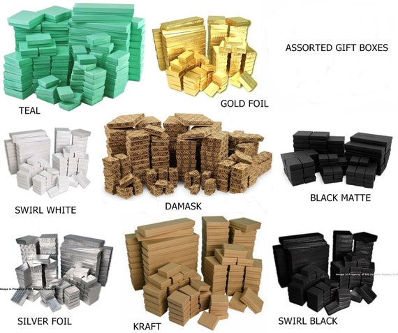 US Seller~100 pcs 5 3//8/"x3 7//8/"x1/" SIlver Fold Cotton Filled Jewelry Boxes