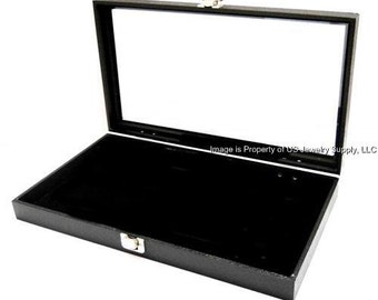 Clearance 2nds Key Locking Glass Top Lid Black Velvet Pad Display Box Case Militaria Medals Pins Jewelry Knife