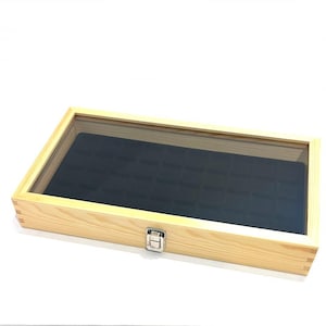 Clearance Sale 2nds Jewelry Pin Earring Ring Coins Relics Natural Wood Glass Top Lid 50 Space Display Case