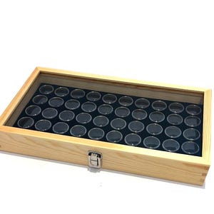 Clearance Natural Wood Glass Top Black 50 Jar Buttons Display Box Case Tray