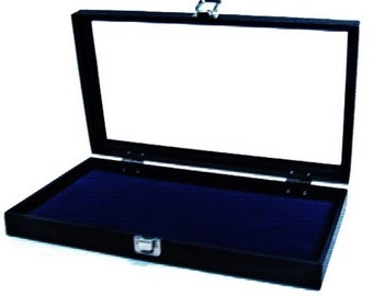2 Glass Top Lid Blue Pad Display Box Cases Militaria Medals Pins Jewelry Knife