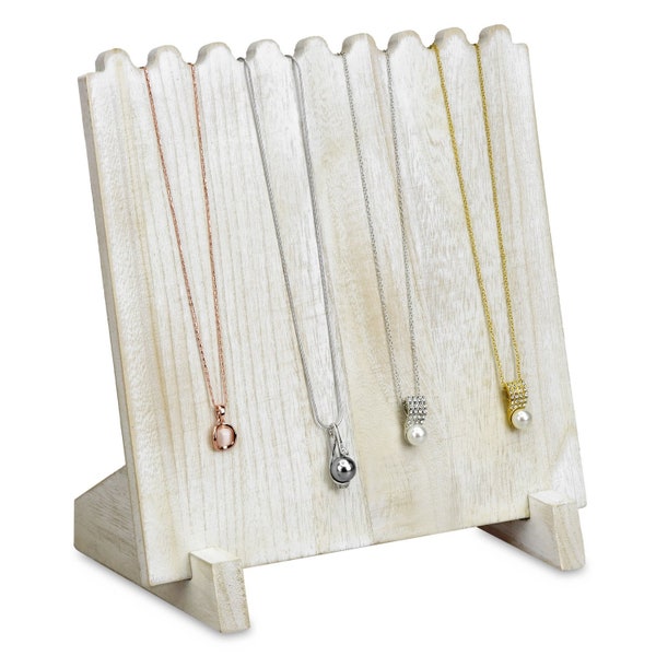 Displays 8 Necklaces Rustic Style Antiqued White Wood Necklace Chain Jewelry Display Stand  9 3/8"W x 5 1/2"D x 10 1/4"H