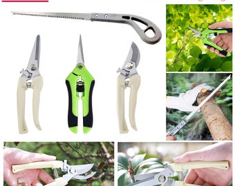 4 PCS Garden Tool - Mini Hand Saw, Curved Blade Trimmer, Pruning Shears Set