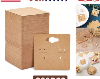 200 Pack Earring Display Cards Holder for Selling Jewelry Ear Studs Kraft 2"x2"