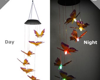 Color-Changing LED Solar Powered Wind Chime Lights Yard Garden Decor-Butterfly