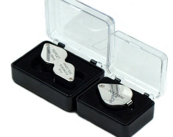 Two jeweler Loupes 10x-20x Triplet & 30x21mm Magnifying Glass w/ storage cases