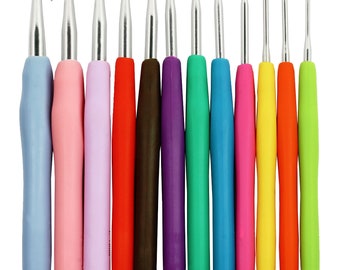 Soft Handle 12 PCS Set Crochet Hooks Needles Knit Yarn Weave Craft Aluminum