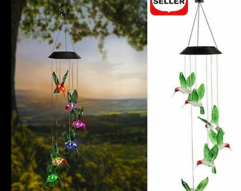 Color-Changing LED Solar Powered Wind Chime Lights Yard Garden Decor Hummingbird