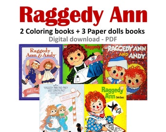 OFFER!! 5 Coloring books, Raggedy Ann and Andy to color. 50's - 70's, Instant Download, PDF format (RM120)