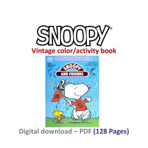 Vintage Snoopy color activity book, Peanuts printable coloring book, Charlie brown things to color, instant download, PDF format 128 pages