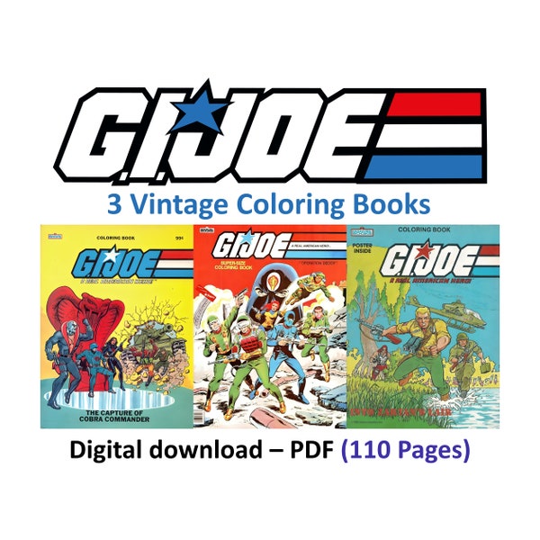 OFFER! 3 GI Joe vintage coloring books, books to color, Instant Download, PDF format