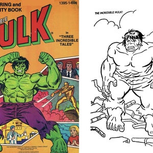 Hulk vintage coloring book, superheroes printable coloring book, marvel, instant download, 51 pages, PDF format