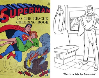 Superman 1964  vintage coloring book, superheros printable coloring book, DC comics, instant download, 62 pages, PDF format