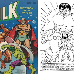 Hulk vintage coloring book, superheroes printable coloring book, marvel, instant download, 48 pages, PDF format