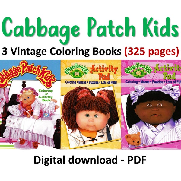 OFFER!! 3 Cabbage patch kids Coloring activity books, Instant Download, PDF format (RM102)