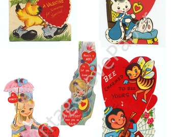 OFFER!!! -140 Vintage Printable Valentine Treasure Cards, 30s-70s vintage cute love cards, PDF Instant Digital Download Valentines  (Lot 3)