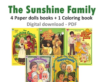 OFFER!! 5 The Sunshine Family Vintage coloring and paper dolls, printable ebook Pattern, Instant Download, PDF